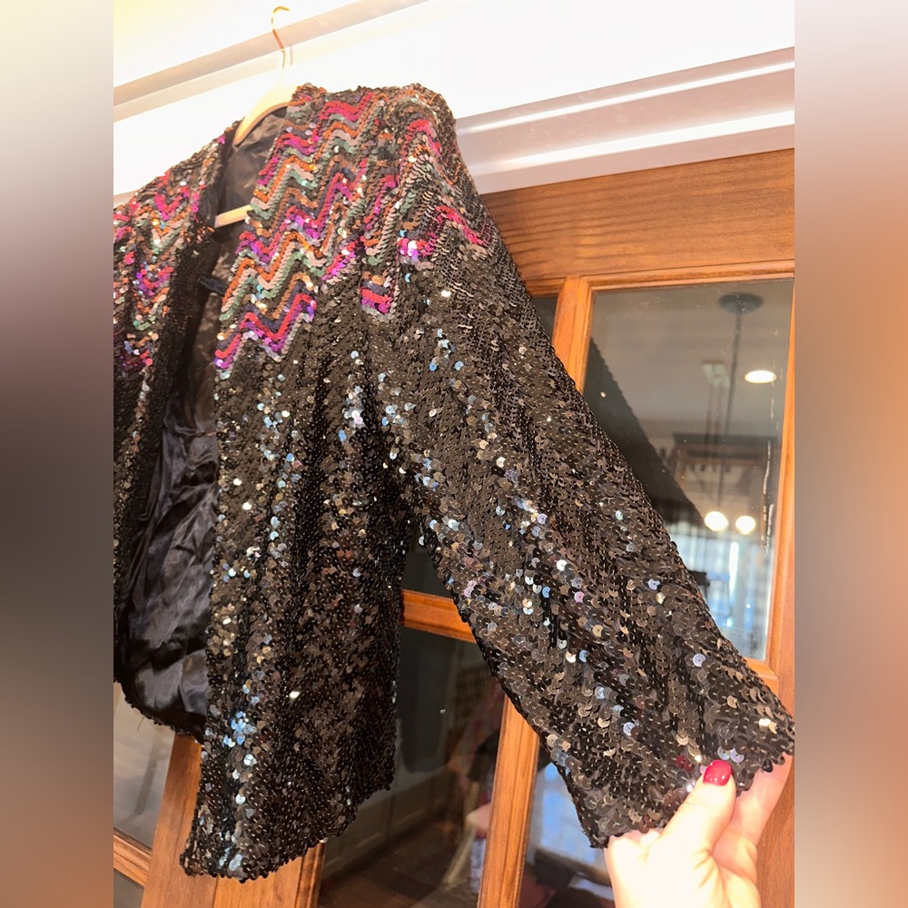 Sequin Zigzag Jacket - Black and Multicolor‎ - Si… - image 4
